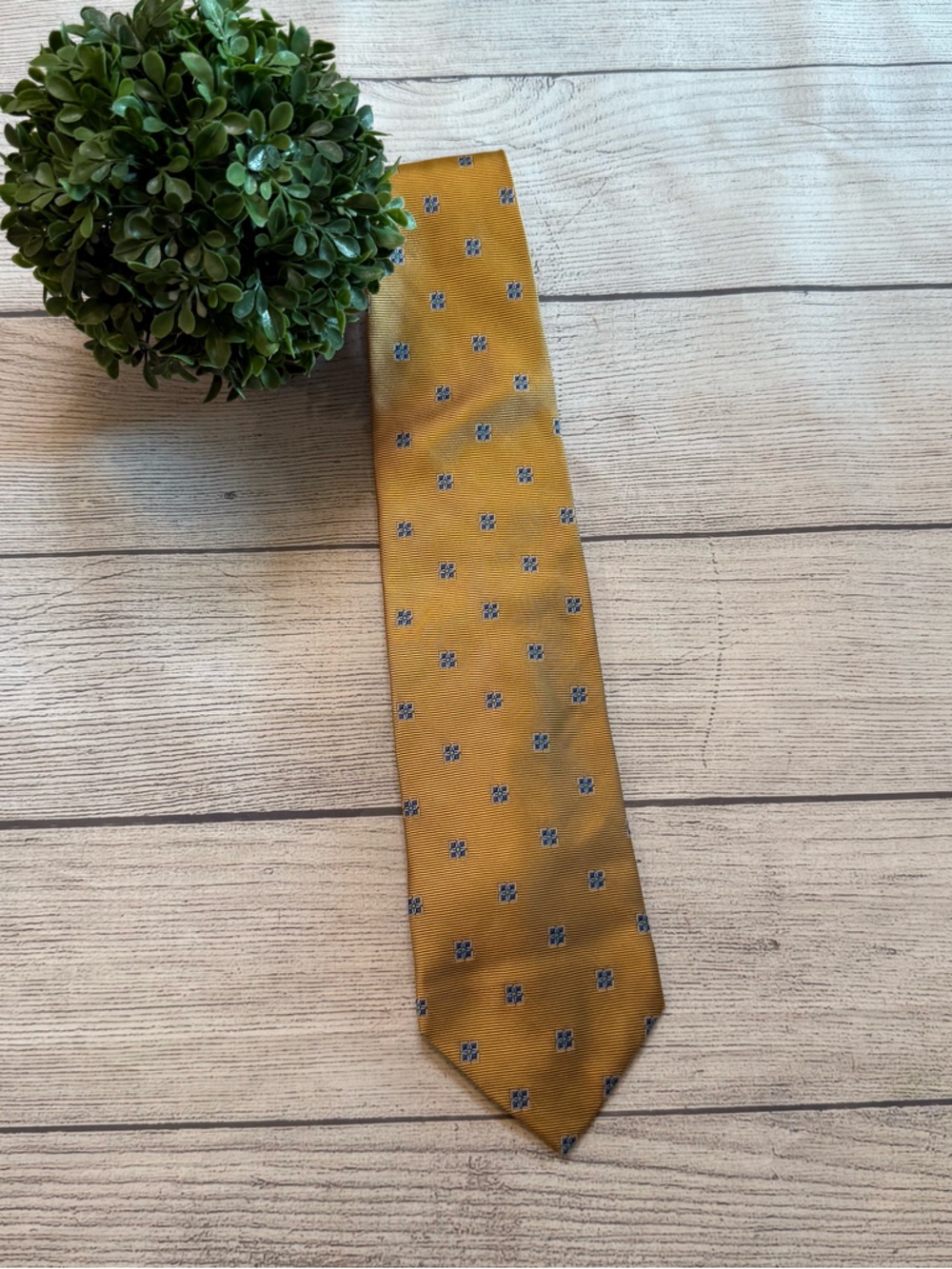 Brooks Brothers Golden Yellow Silk Tie with Blue Dot Motif